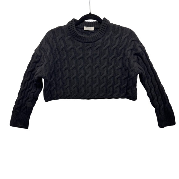 Aritzia Babaton Glory Merino Wool Cable Knit Cropped Sweater Black Size Medium - Picture 3 of 9